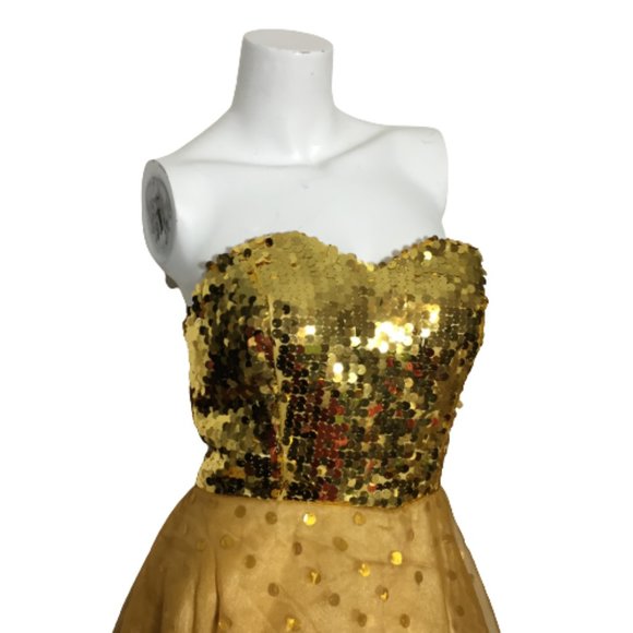 Gold Sequins Strapless Gown - Picture 7 of 14